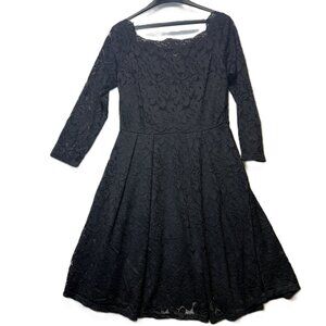 Miss May Black Lace Midi Dress XL Retro Gorgeous City Long Sleeve  Fit & Flar